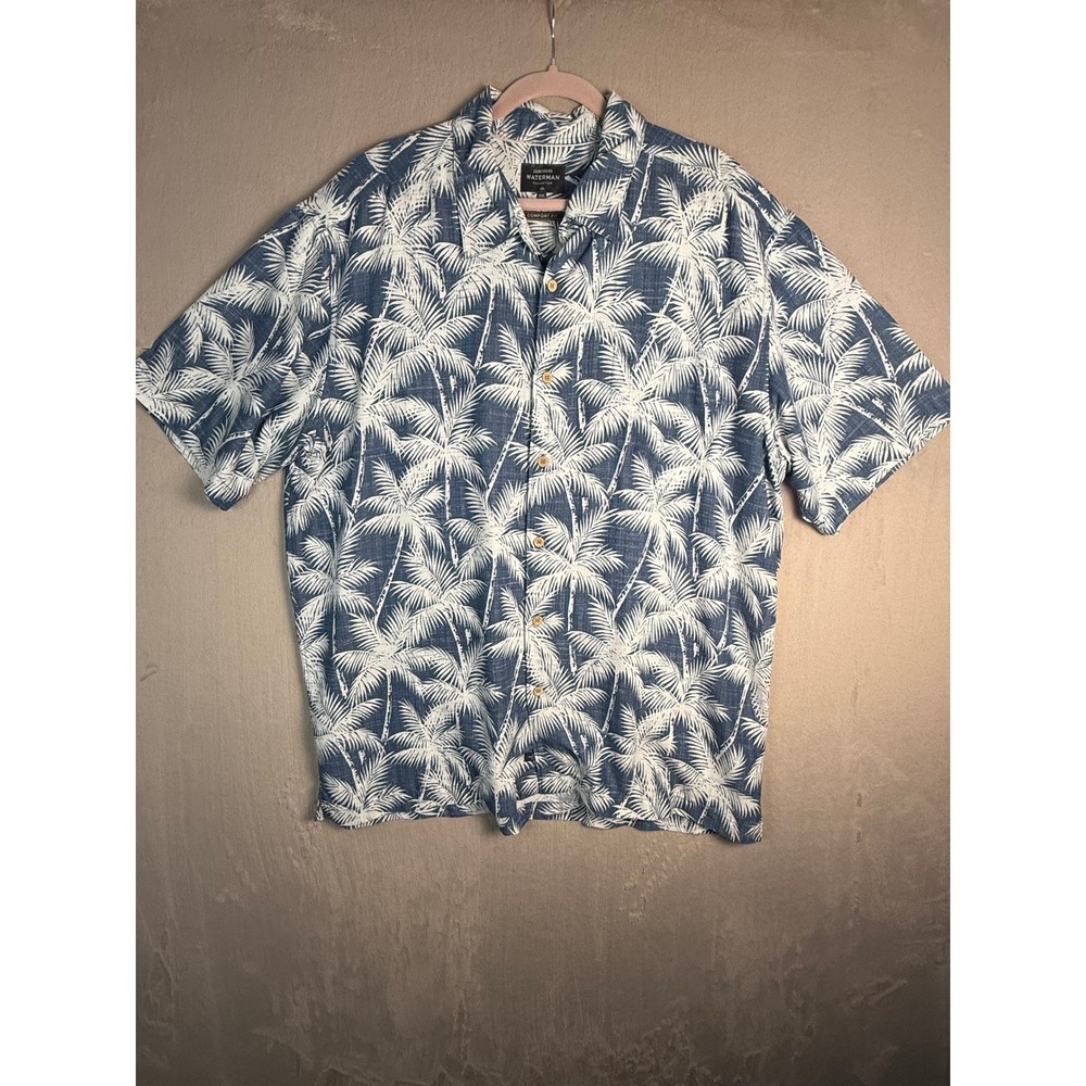 Quiksilver Waterman Shirt Men XXL Blue Palm Tree‎ Tropical Comfort Fit Excellent